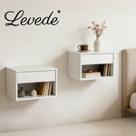 Bedside Table Floating Set Of 2 Wall Mounted Drawer Open Shelf White | White