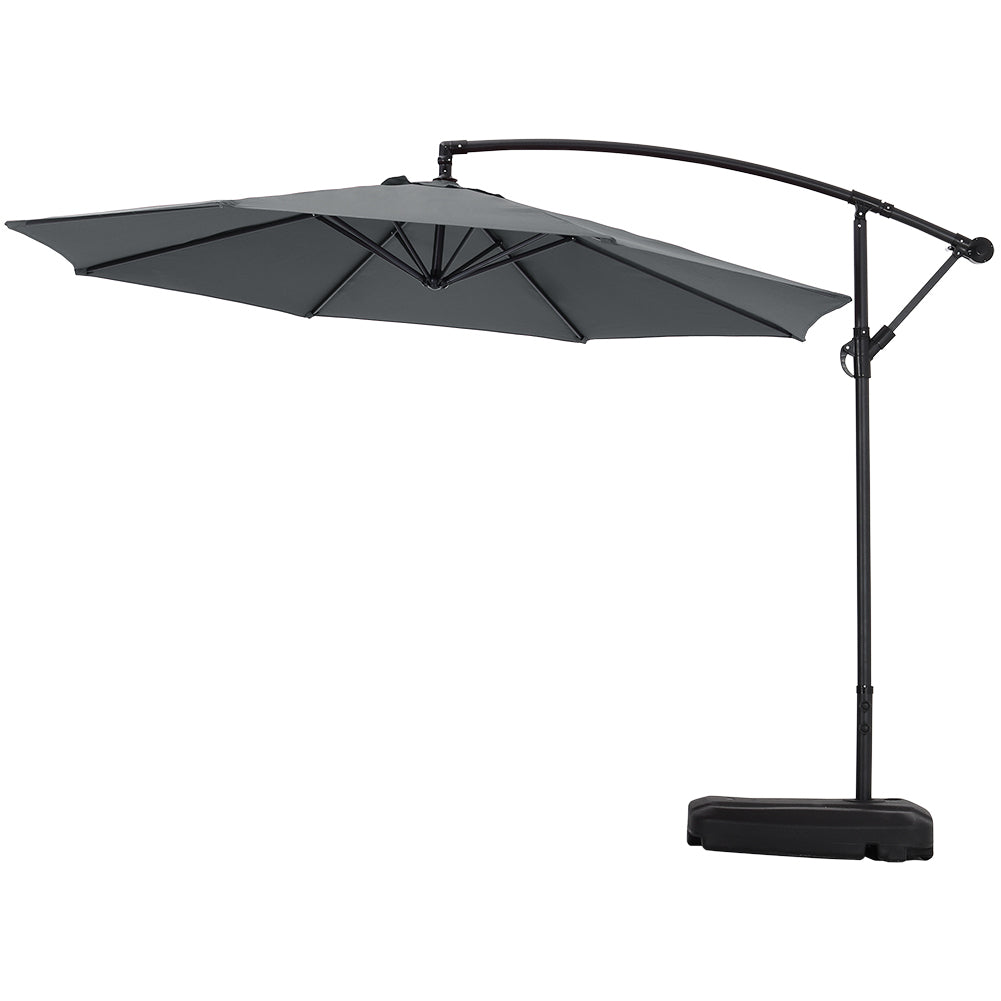 3m Banana Cantilever Patio Parasol For Outdoor Sunshade And Rain With Fillable Base On Wheels | One Size | Grey
