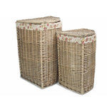 Rose Cotton Lined Antique Wash Wicker Corner Laundry Basket | Set of 2 | Pink