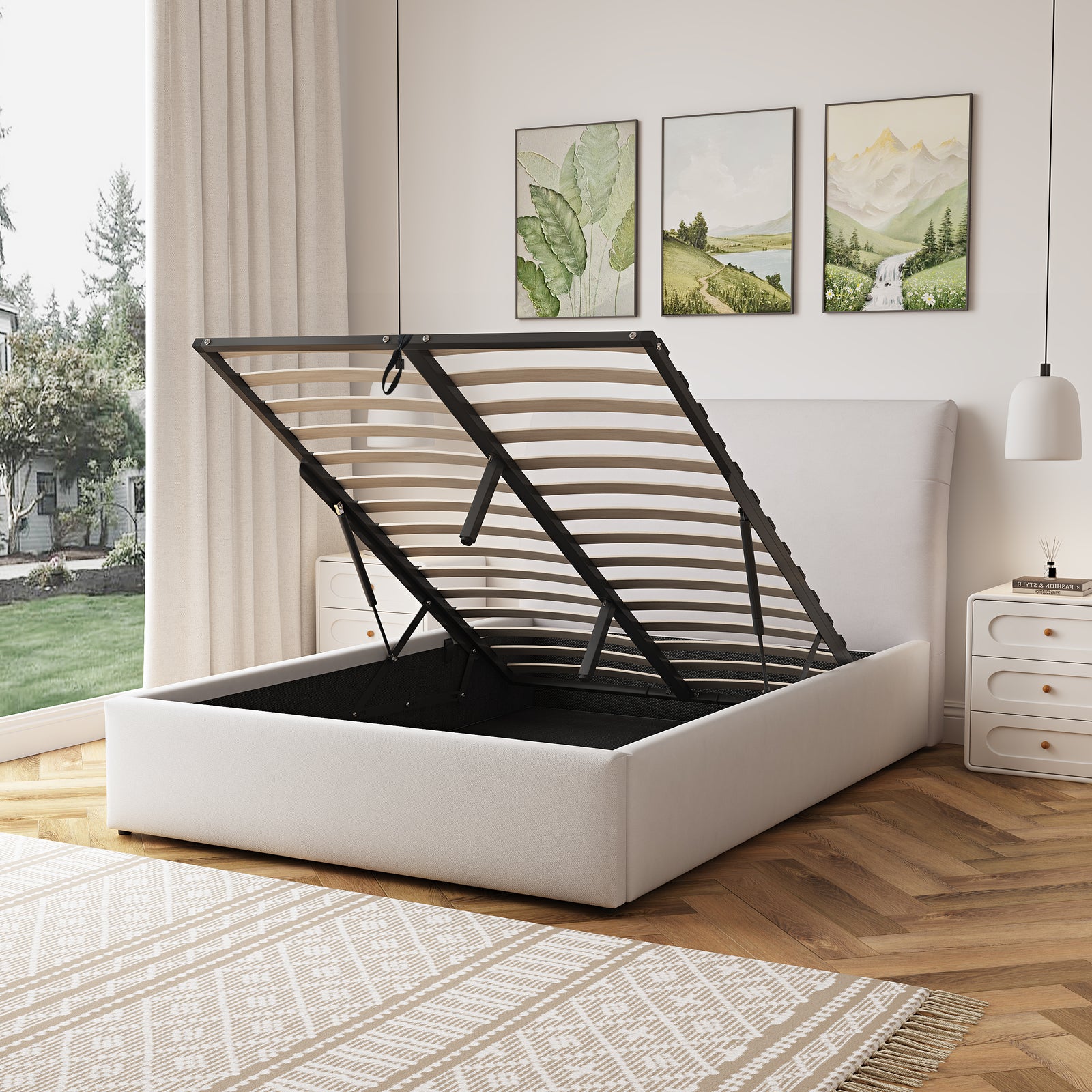 Bethany Fabric Ottoman Bed Frame | Double | Beige
