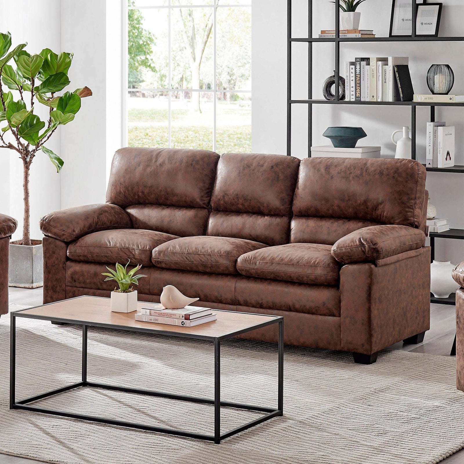 Bonded Faux Leather Sofa - 3 Seater | Light Brown