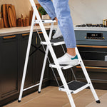 4 Step Ladder Heavy-duty Steel Folding Step Stool 150kg Capacity | White