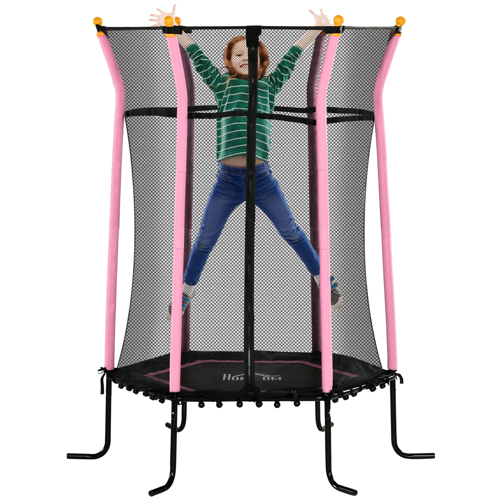 Homcom 5.4ft Kids Trampoline With Enclosure Indoor Outdoor | Pink