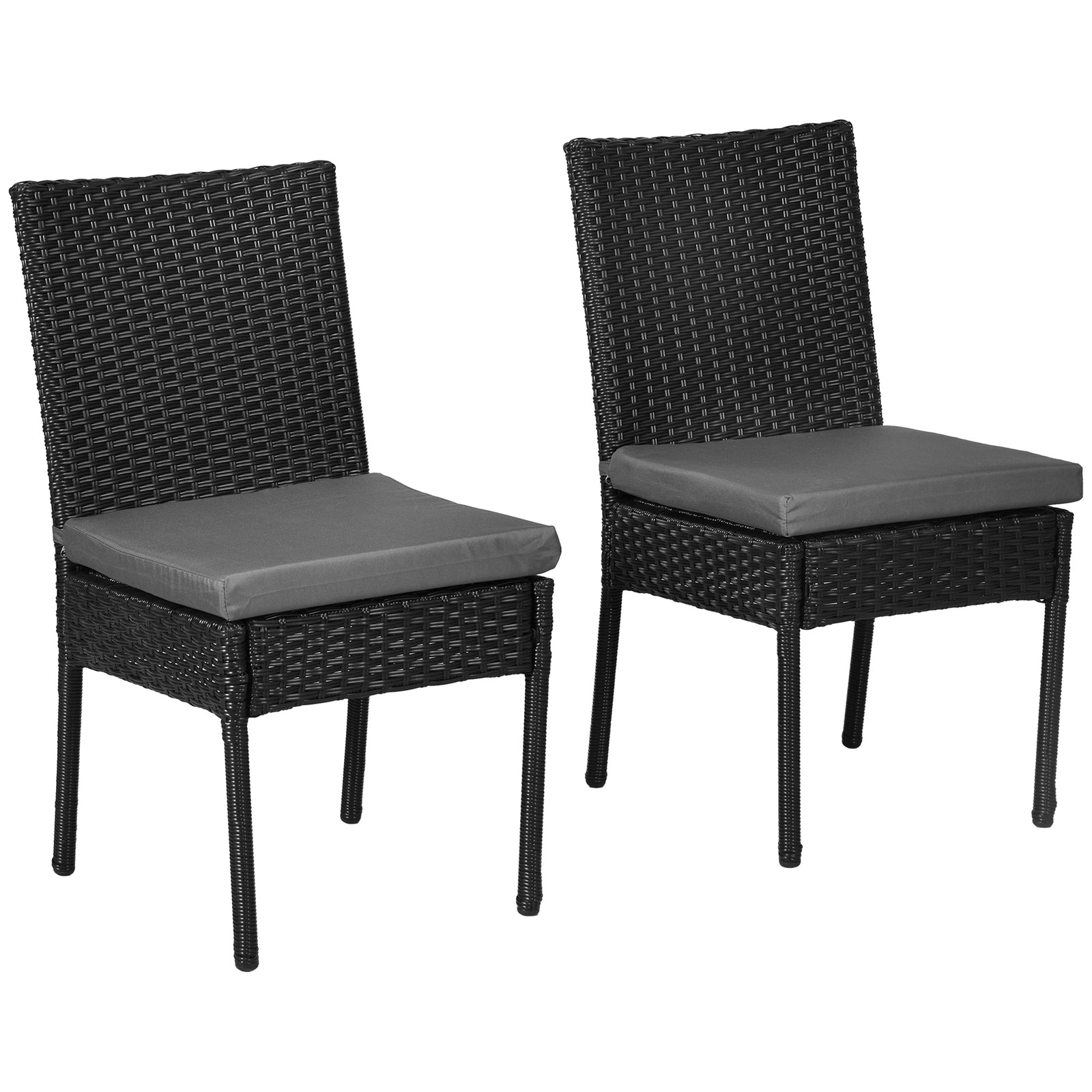 Rattan Garden Chairs W/ Cushion, Wicker Dining Chairs | Set of 2 | Black