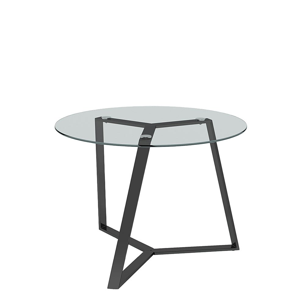 100cm Dia X 75cm H Round Dining Table,tempered Glass Top With Black Powder-coated Iron Legs
