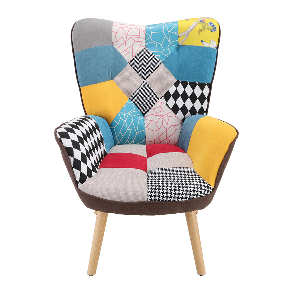 Tufted Button Linen Armchair With Wooden Legs