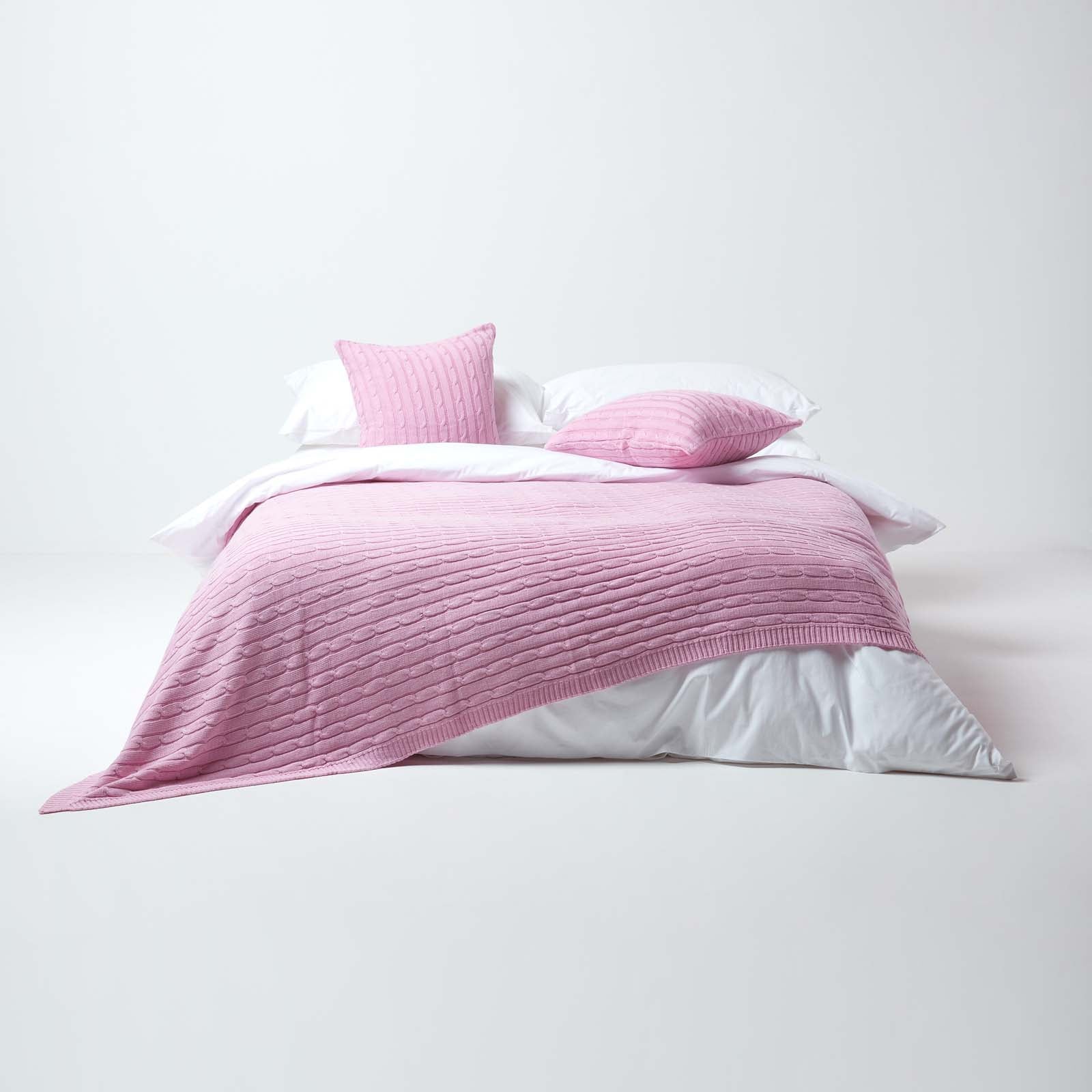 Combed Cotton Cable Knit Throw | 150cm x 200cm | Pink