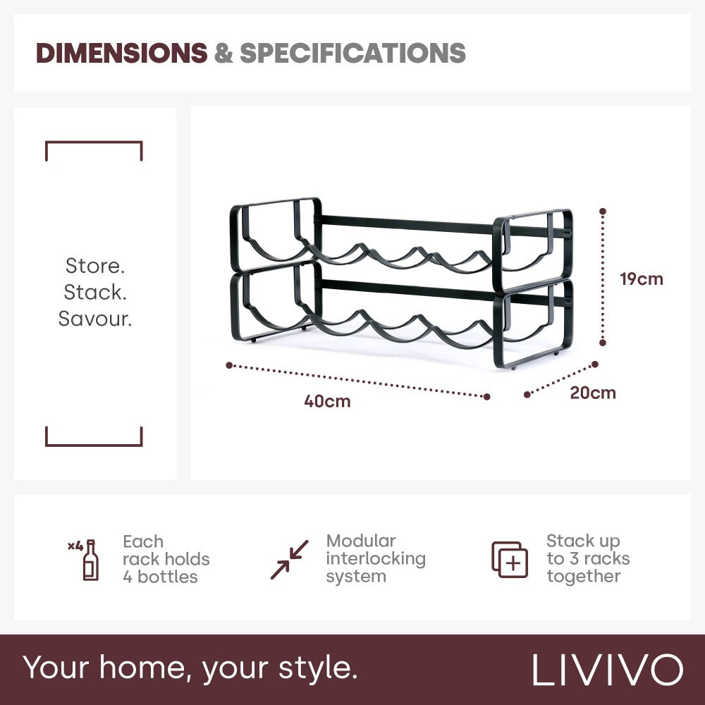 Modular Wine Rack Set Of 2 - Matte Black
