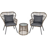 3 Pcs Webbed Pe Rattan Outdoor Patio Set W/ Cushions | Gray