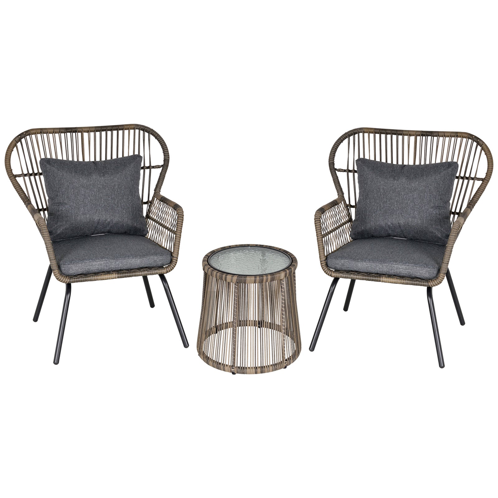 3 Pcs Webbed Pe Rattan Outdoor Patio Set W/ Cushions | Gray