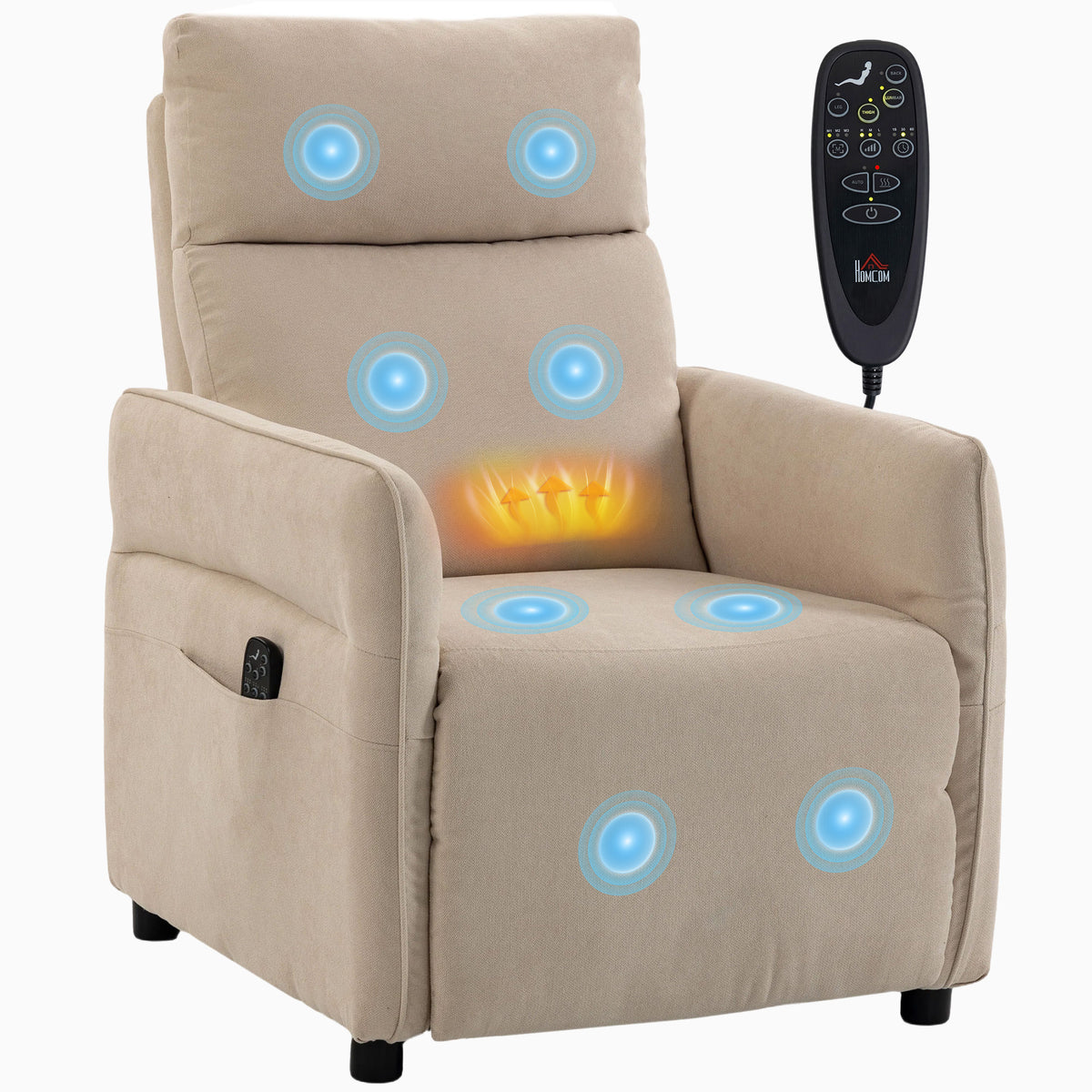 Recliner Armchair, Manual Recliner Chair, Massage & Heat | Beige