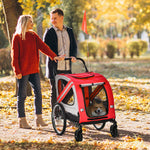 Pawhut 2-in-1 Dog Bike Trailer Stroller W/ Universal Wheel Reflector Flag | Red