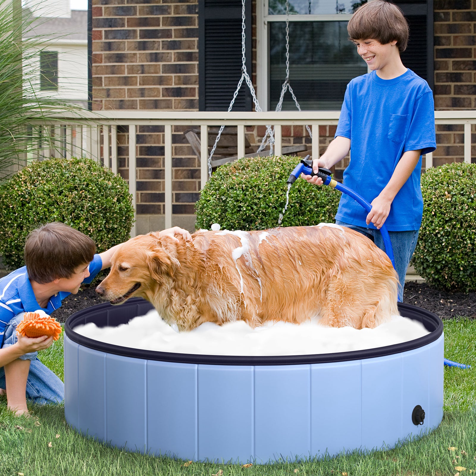 Pawhut Pet Paddling Pool Cat Dog Indoor/ Outdoor Foldable 120cm Diameter | Blue