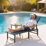 Sun Lounger, 5-level Reclining Sun Lounger Chair | Dark Blue
