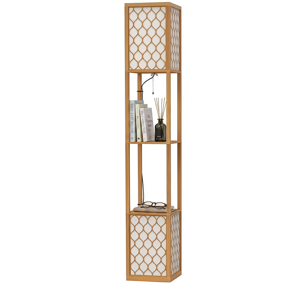 2-light Modern Floor Lamp W/ Shelves, Bedroom | Yellow