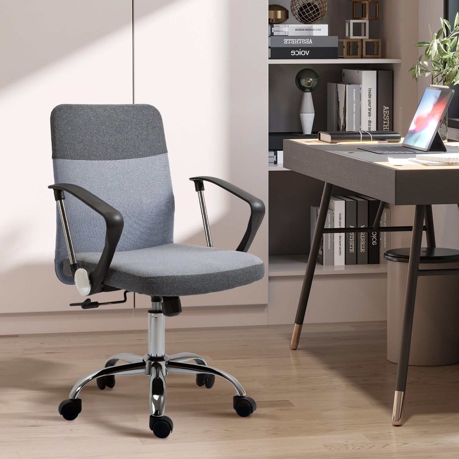 Linen Office Chair Swivel Rocker Grey
