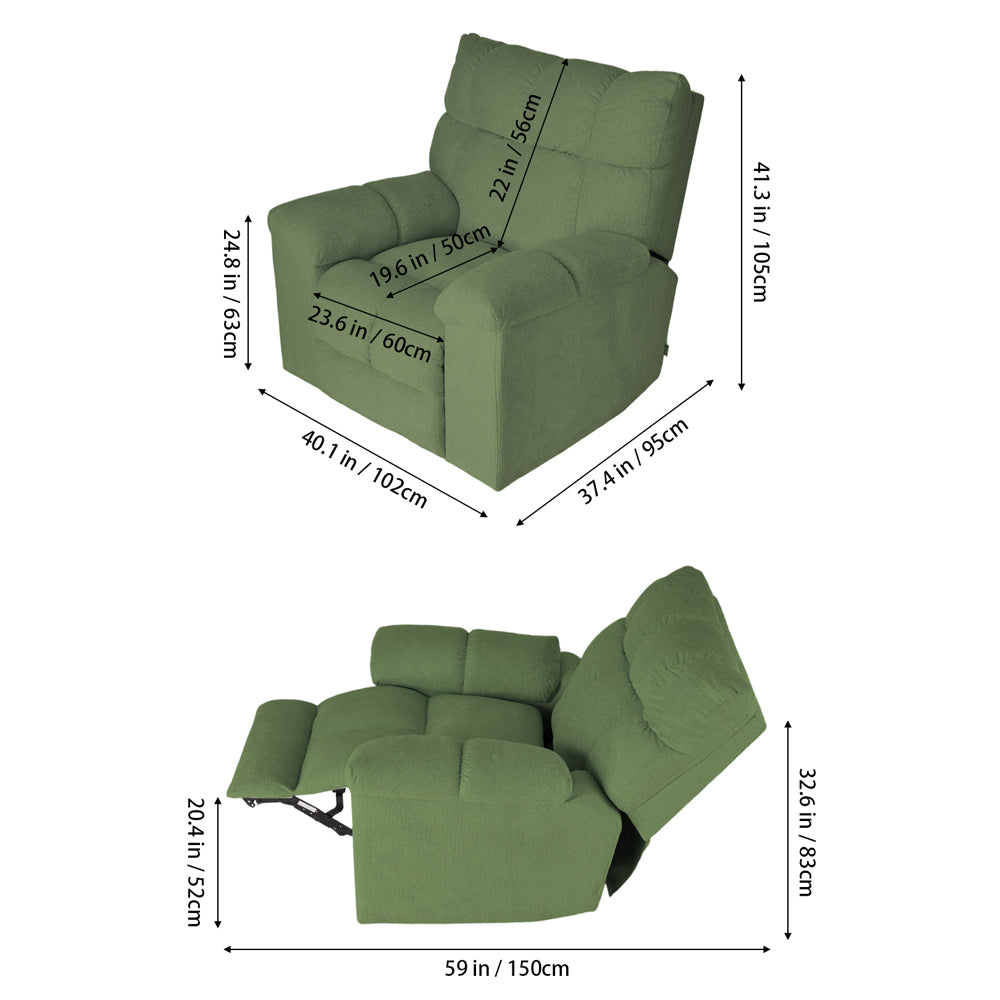 Electric Recliner Chair For Living Room – 270° Swivel, 135° Recline, Footrest, Usb & Type-c Charging | Green