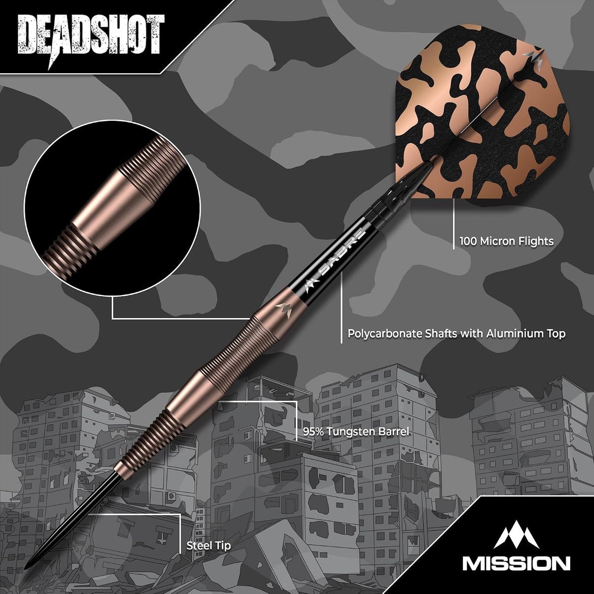 Dead Shot Darts - Steel Tip - 95% Tungsten | 21g | Bronze