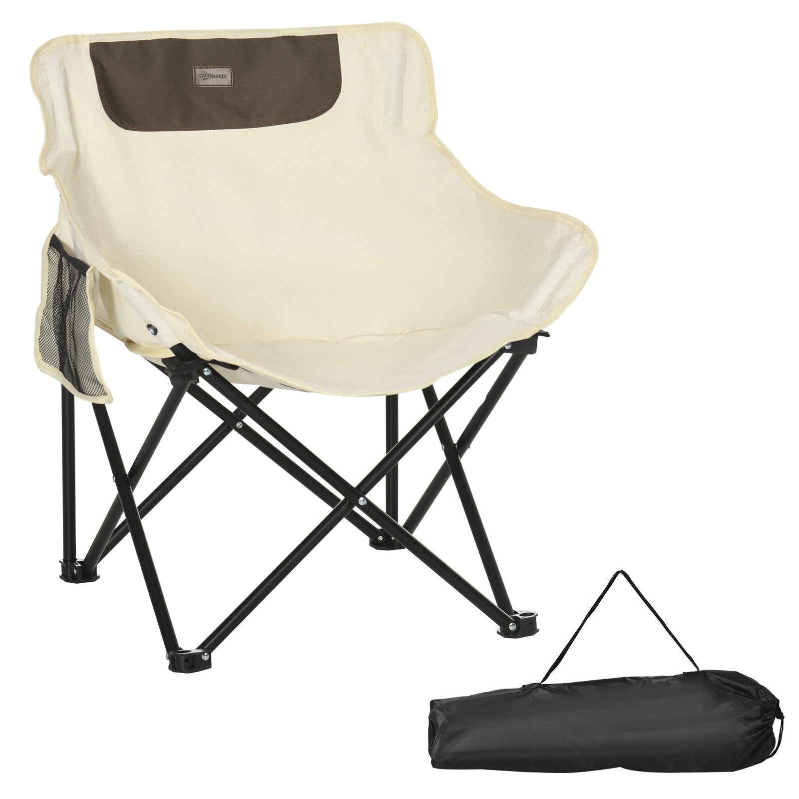 Folding Camping Chair W/ Carrying Bag And Storage Pocket | White