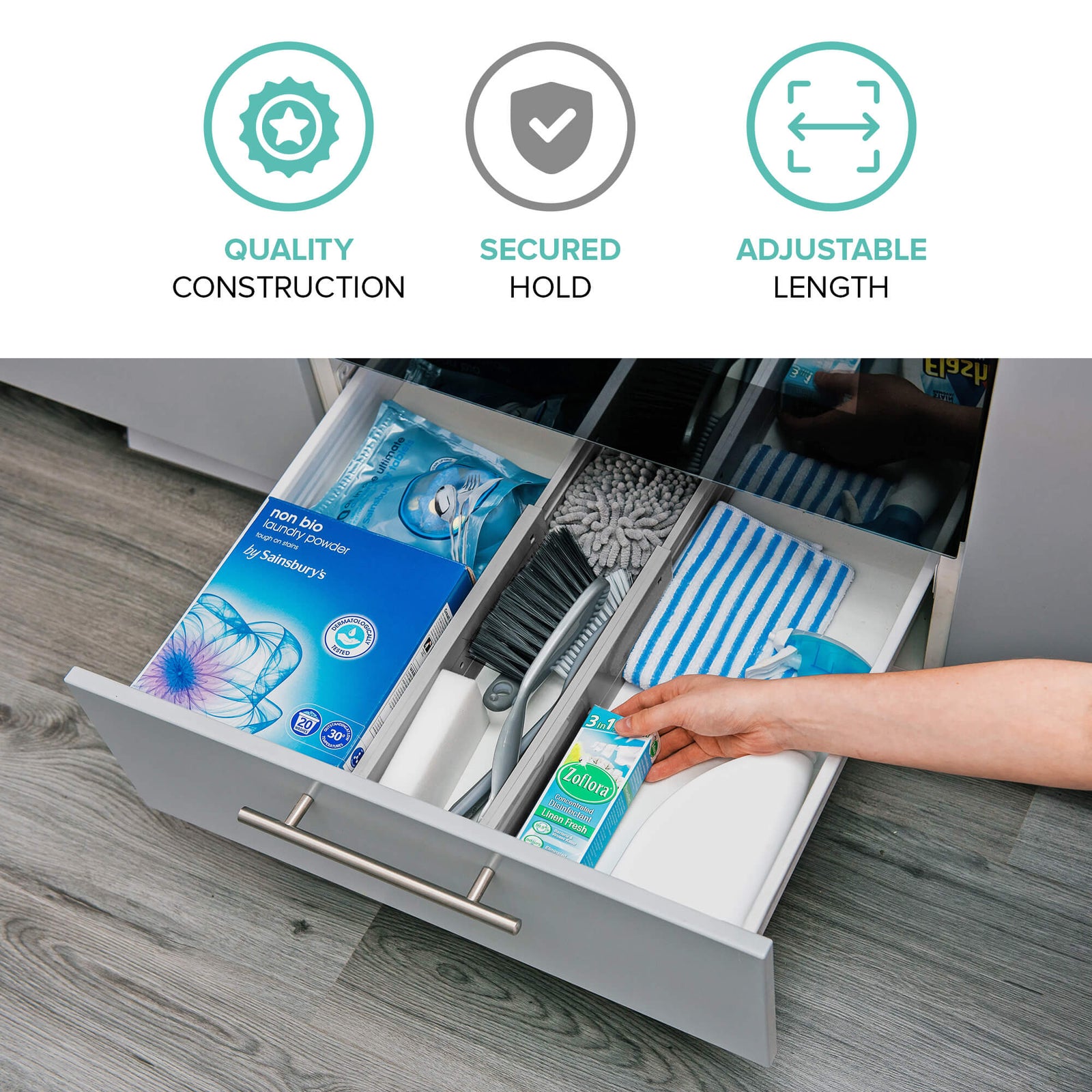 Adjustable Drawer Organiser - Grey