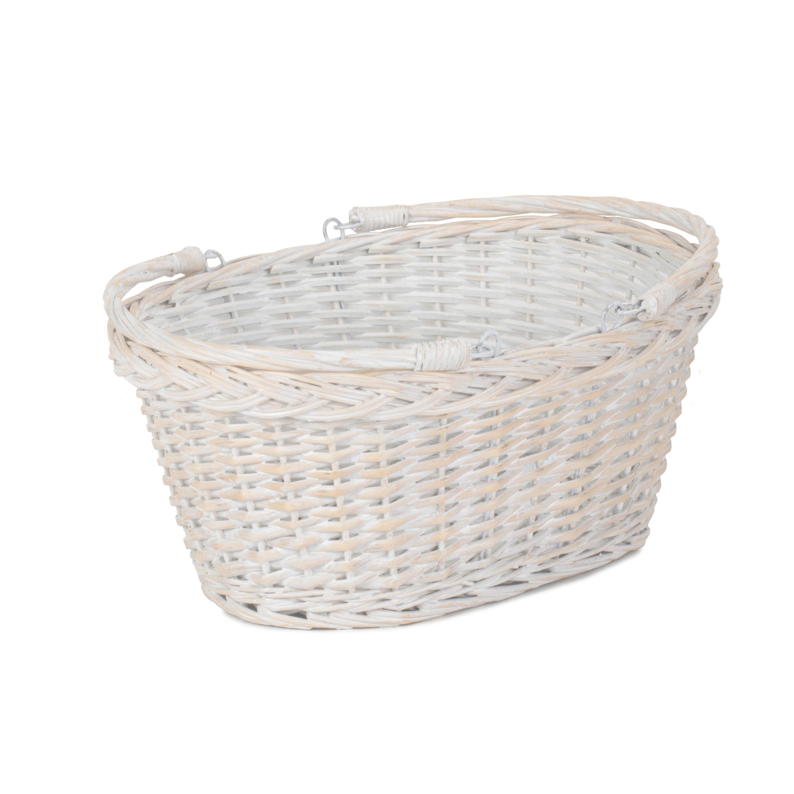 White Painted Wicker Swing Handle Shopping Basket | Large | White