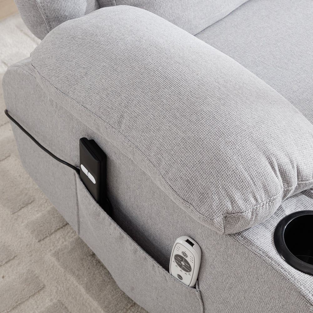 Electric Power Lift Recliner Chair With Heat & Massage, Chenille Fabric Recliner | Light Grey