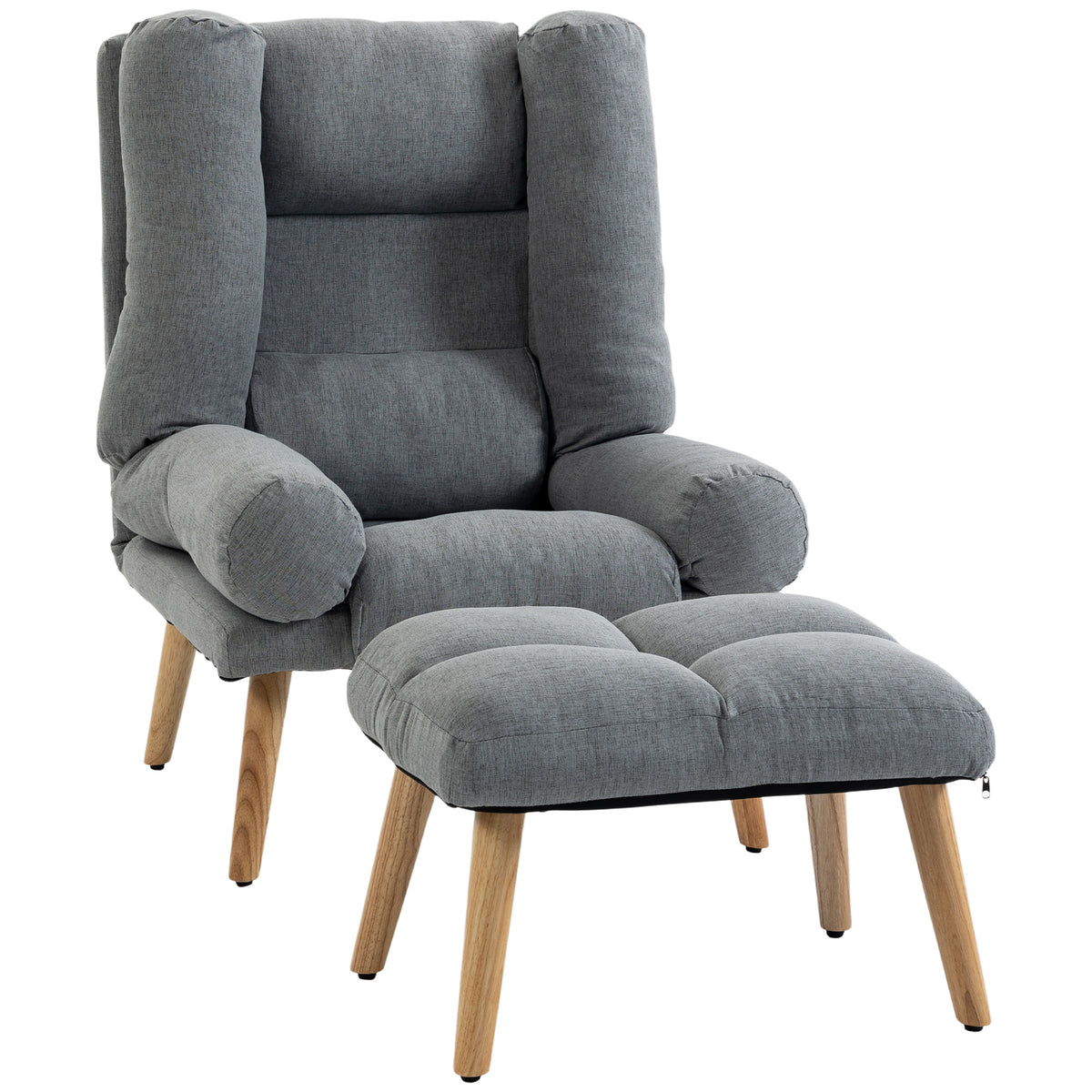 Recliner With Footstool, Reclining Chair With Adjustable Back | Grey