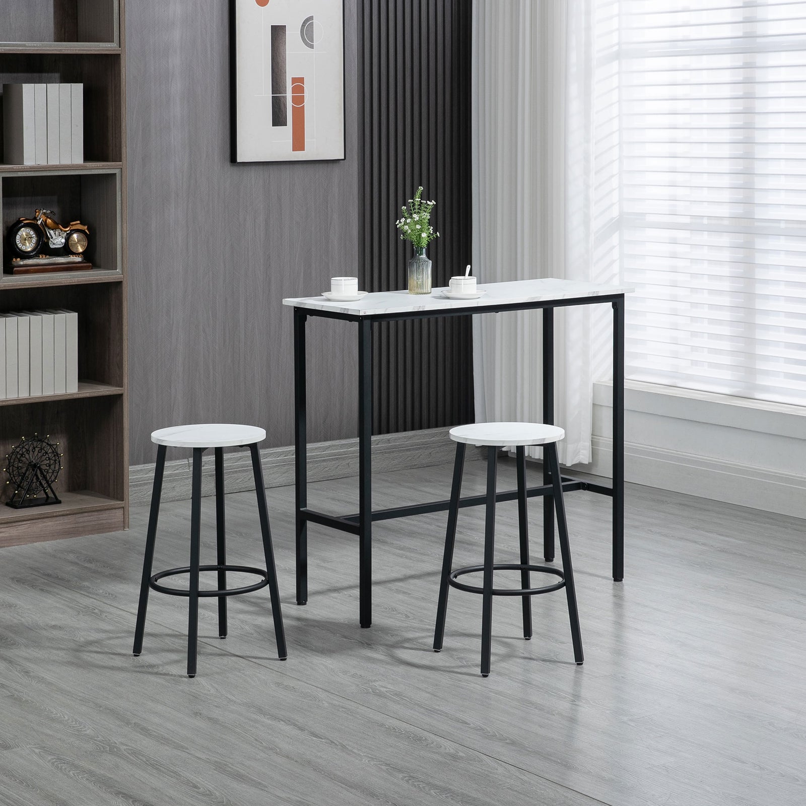 Bar Table Set For 2, Stools, Footrest, White