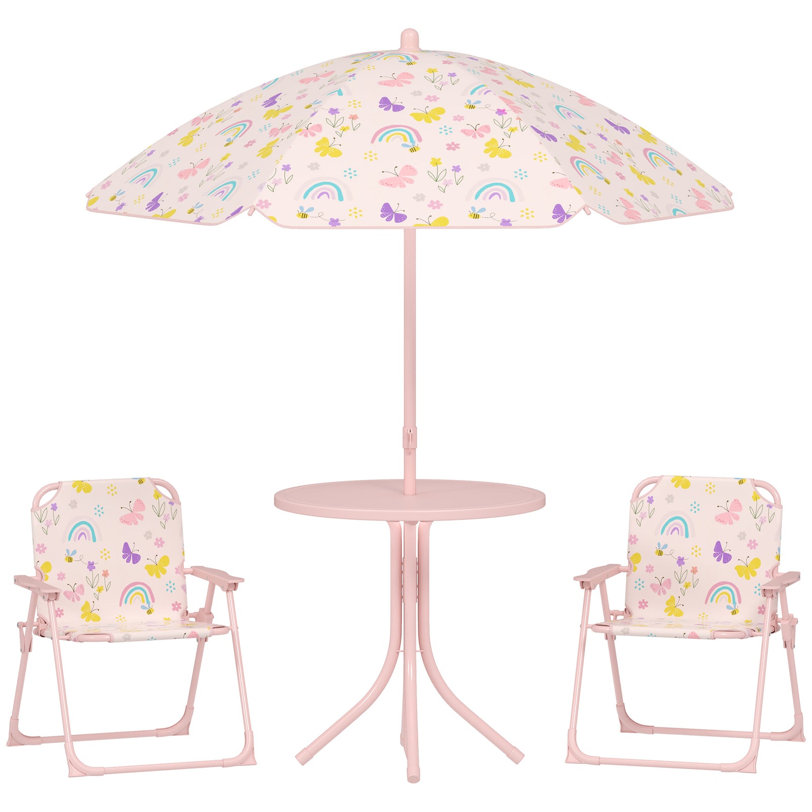 Kids Garden Furniture, Children Table And Chair Set W/ Adjustable Parasol | Pink