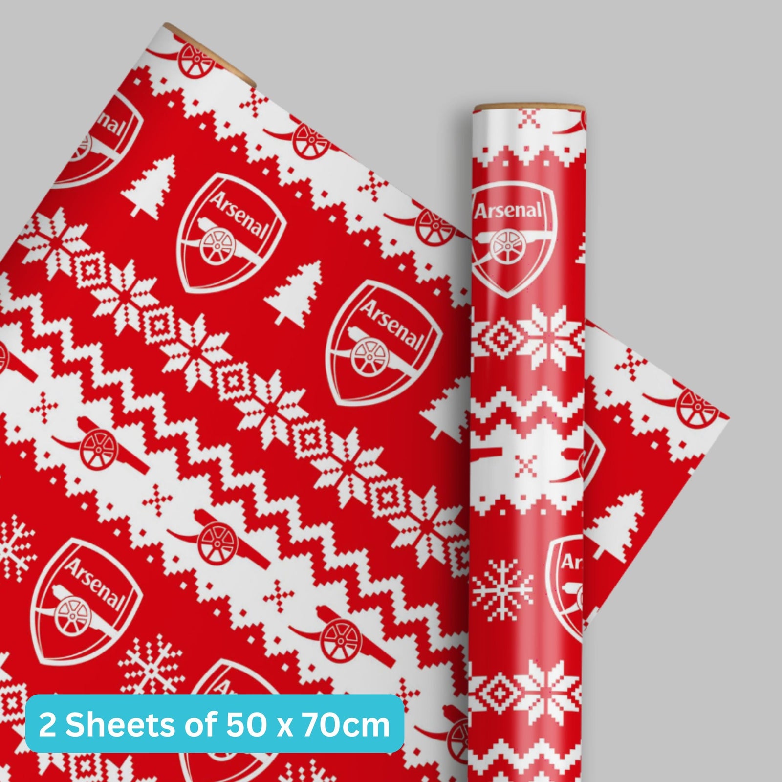 Arsenal FC Arsenal Fc Christmas Gift Wrap, 2 Sheet 2 Tag, Official Product