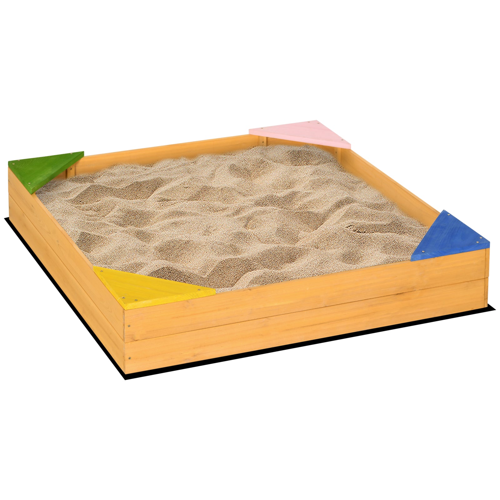 Kids Wooden Sand Pit Sandbox W/ Seats, For Gardens, Playgrounds
