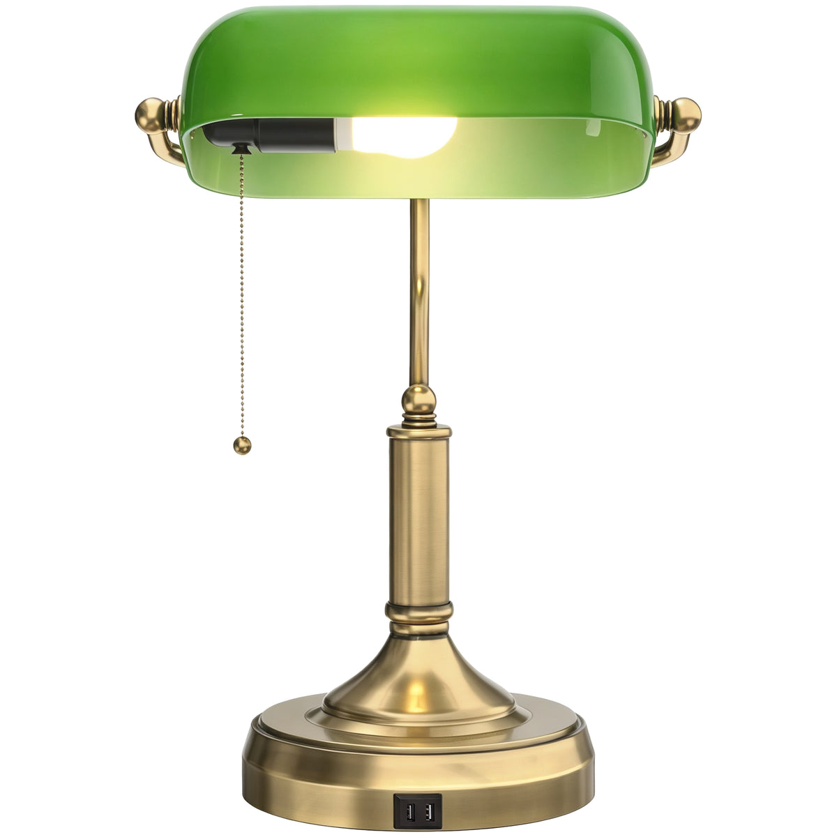 HOMCOM Desk Lamp With Vintage Bronze Tone Base, Pull Rope Switch, Green