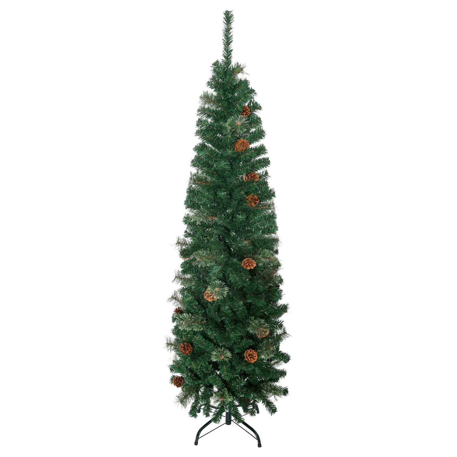 5.5/6.5ft Artificial Slim Christmas Tree With Pine Cones | 5.5ft | Green