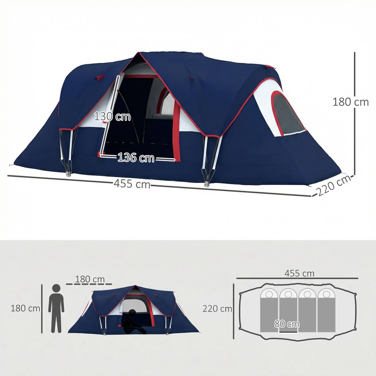 5-6 Man Camping Tent, Water Resistant Hiking Shelter | Dark Blue