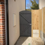 90cm W X 150/180/210cm H Wooden Garden Gate With Arched Top, Grey Pine Wood Outdoor Fence Gate With Installation Hardware | 210cm | Grey