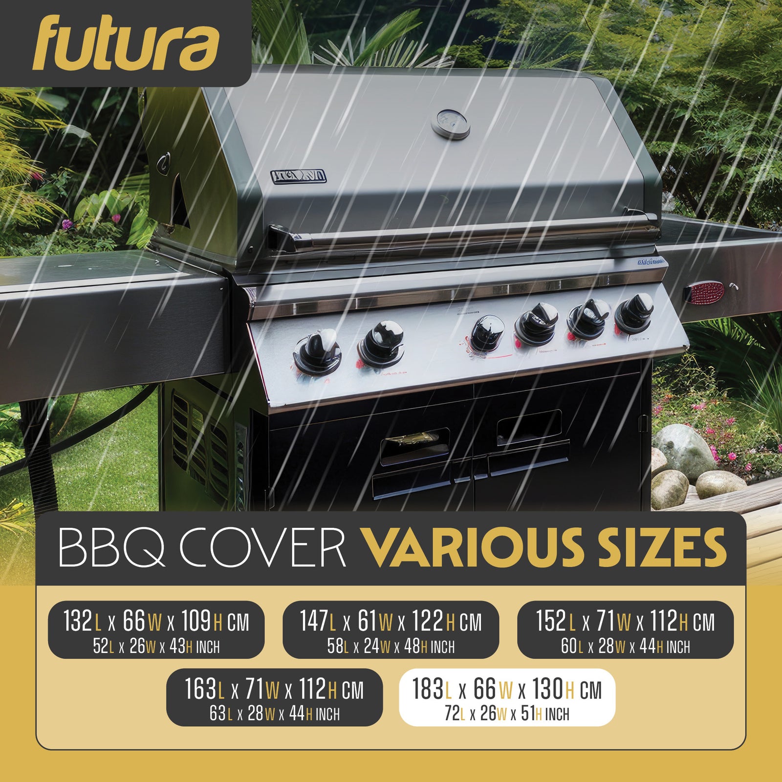 Premium Waterproof Bbq Cover Large Outdoor Barbecue Grills Cover 600d Oxford Fabric Uv Protection, Pvc Lining | 183cm | Black