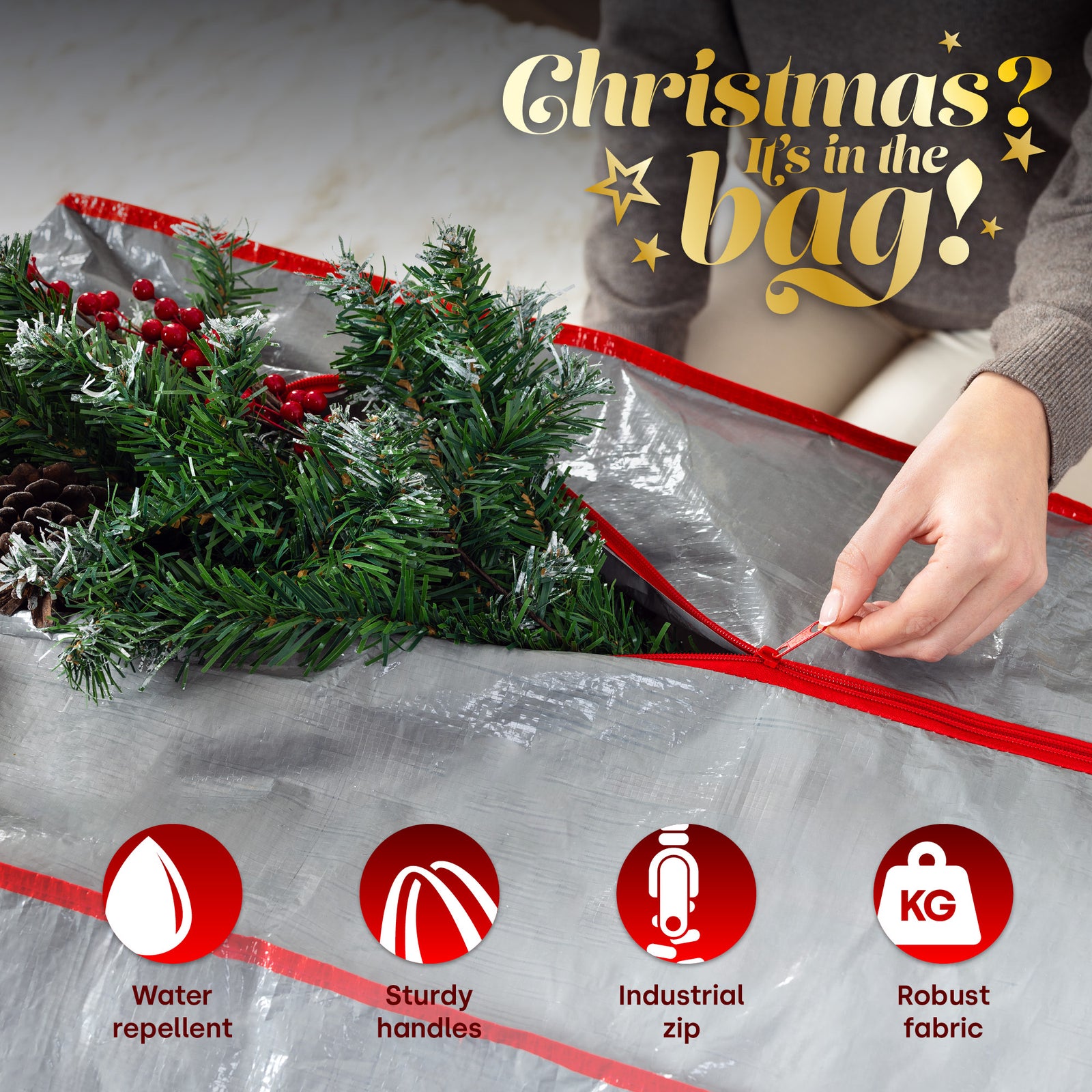 Grey Xmas Tree Storage Bag For 7ft Artificial Trees Wi/ Handle