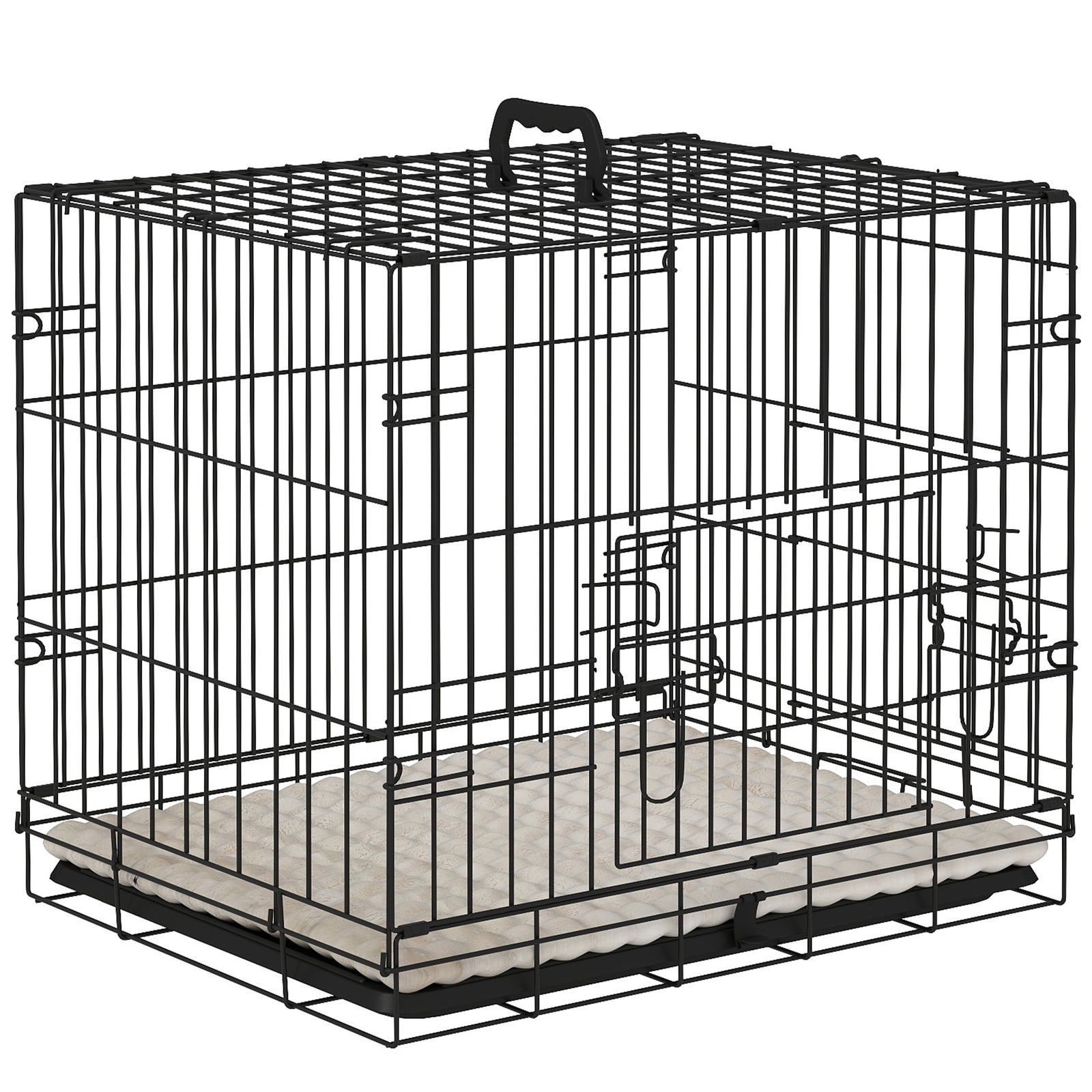 Pawhut Dog Crate With 2 Doors, Tray, Soft Cushion, For Extra Small Medium And Large Dogs | Black