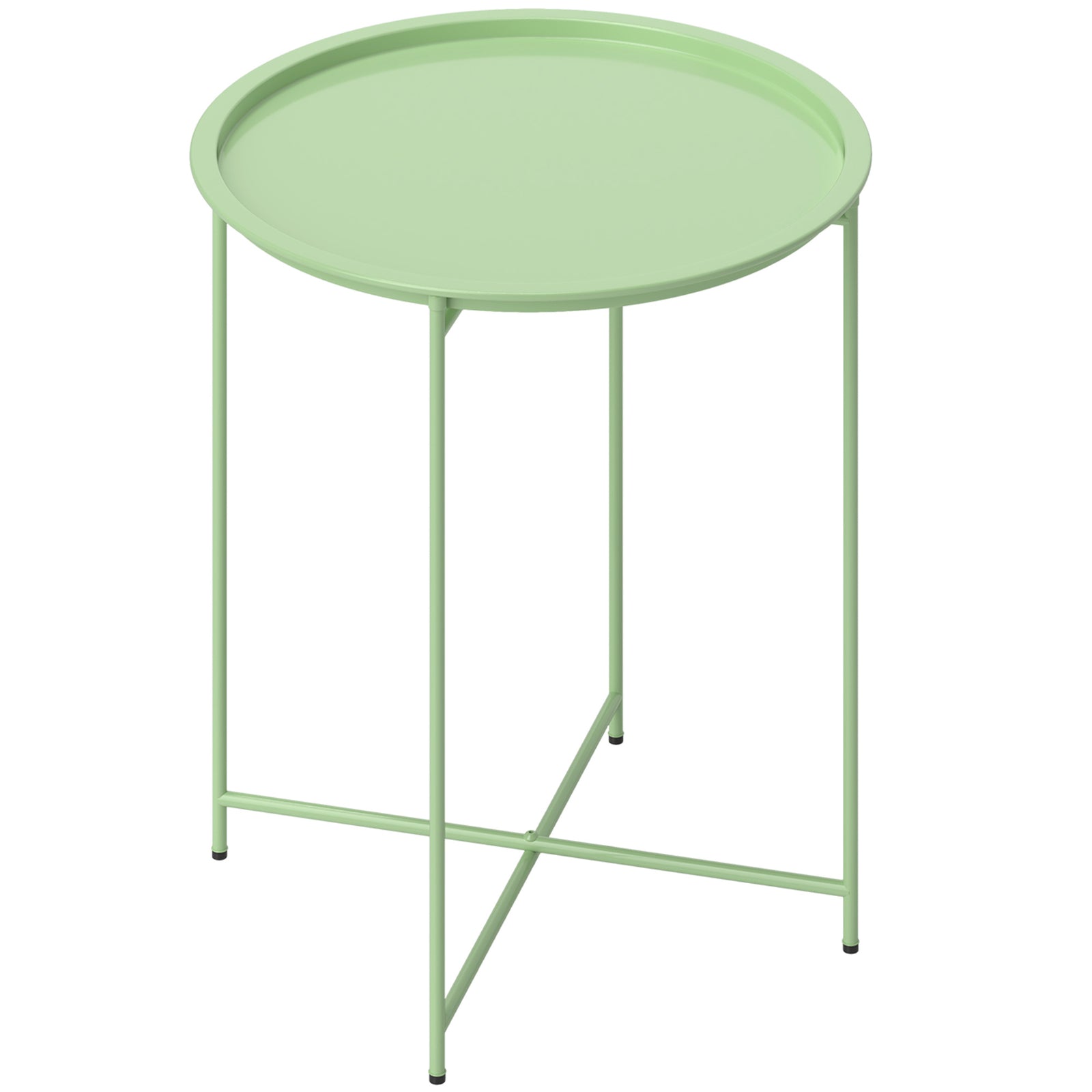46cm Round Garden Table, Small Side Table W/ Removable Tray | Green