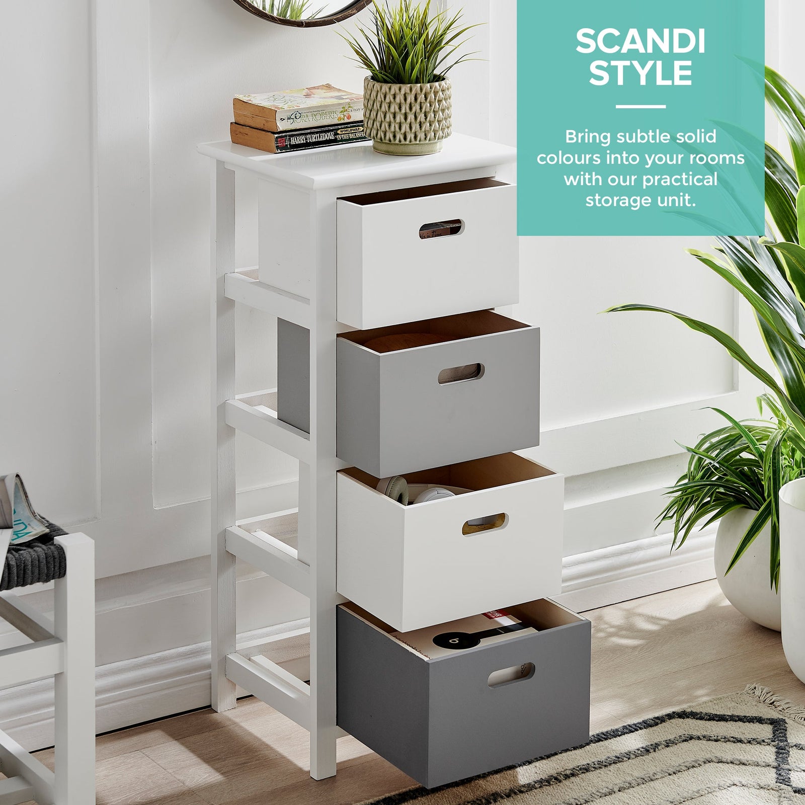 Nina 4 Drawer Storage Unit - White/grey