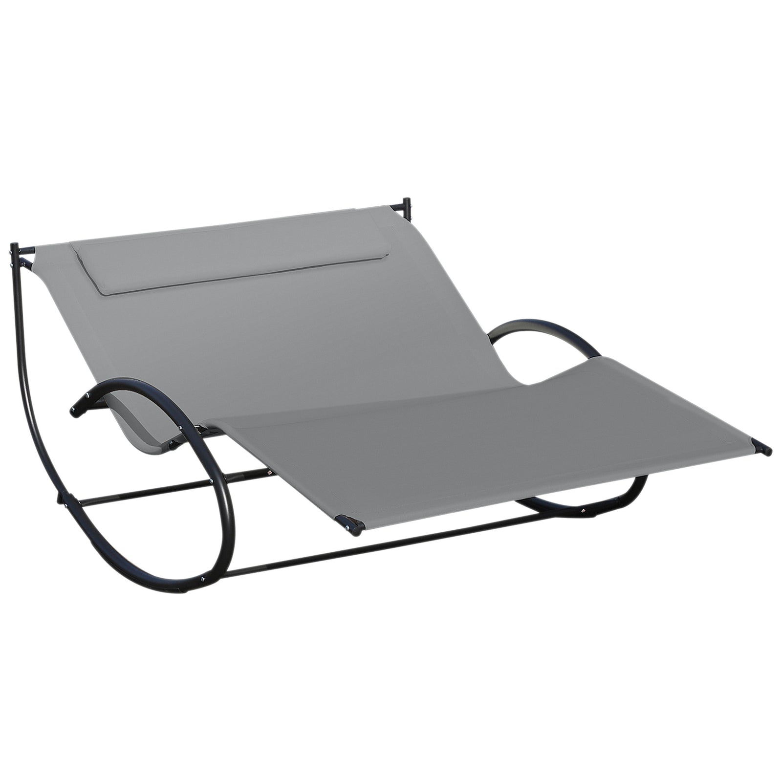 Double Rocking Sun Lounger  With Armrest And Headrest Pillow | Gray
