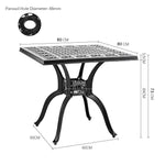 Square Cast Aluminium Garden Dining Table With Parasol Hole,80 X 73cm H