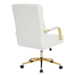 Pu Leather Office Chair With Gold Armrests, Adjustable Height & Tilt, Swivel Base | White
