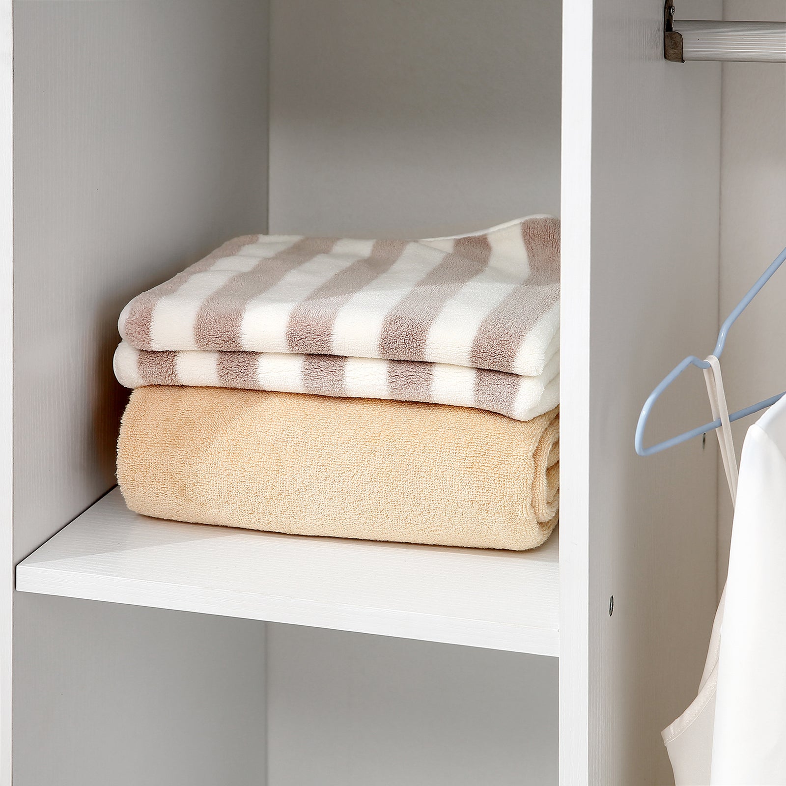 Rolling Open Wardrobe Hanging Rail Storage Shelves Clothes | One Size | White