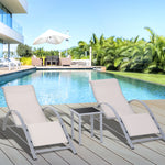 3 Pieces Lounge Chair Set Garden Sunbathing Chair W/ Table | Silver