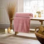 Hemsworth Chevron Soft Touch Throw 130x170cm – Super Cosy Decorative Blanket | 130cm x 170cm | Pink