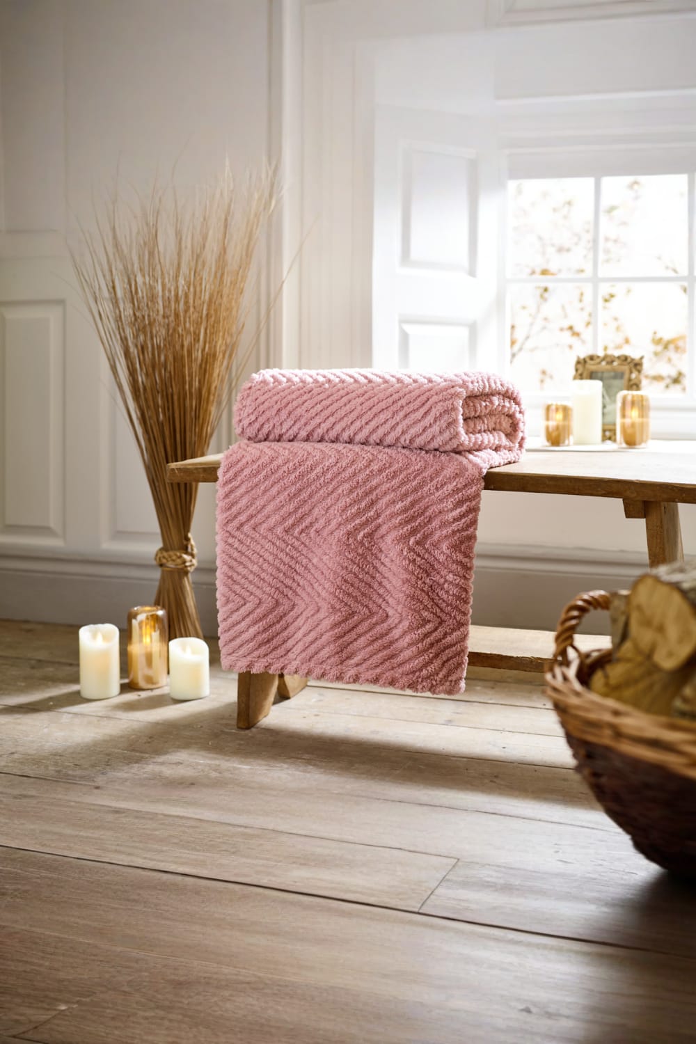 Hemsworth Chevron Soft Touch Throw 130x170cm – Super Cosy Decorative Blanket | 130cm x 170cm | Pink
