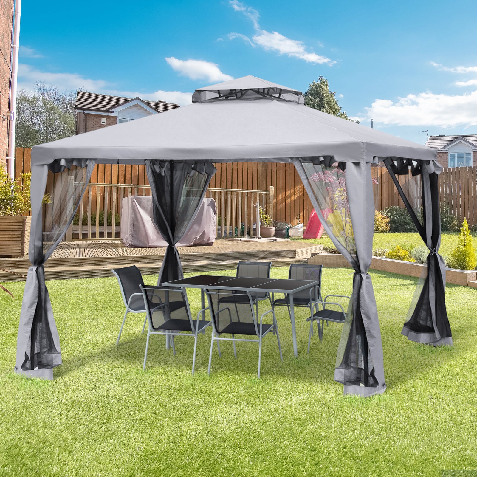 3 X 3 M Metal Gazebo Garden Outdoor 2-tier Roof Marquee | Grey