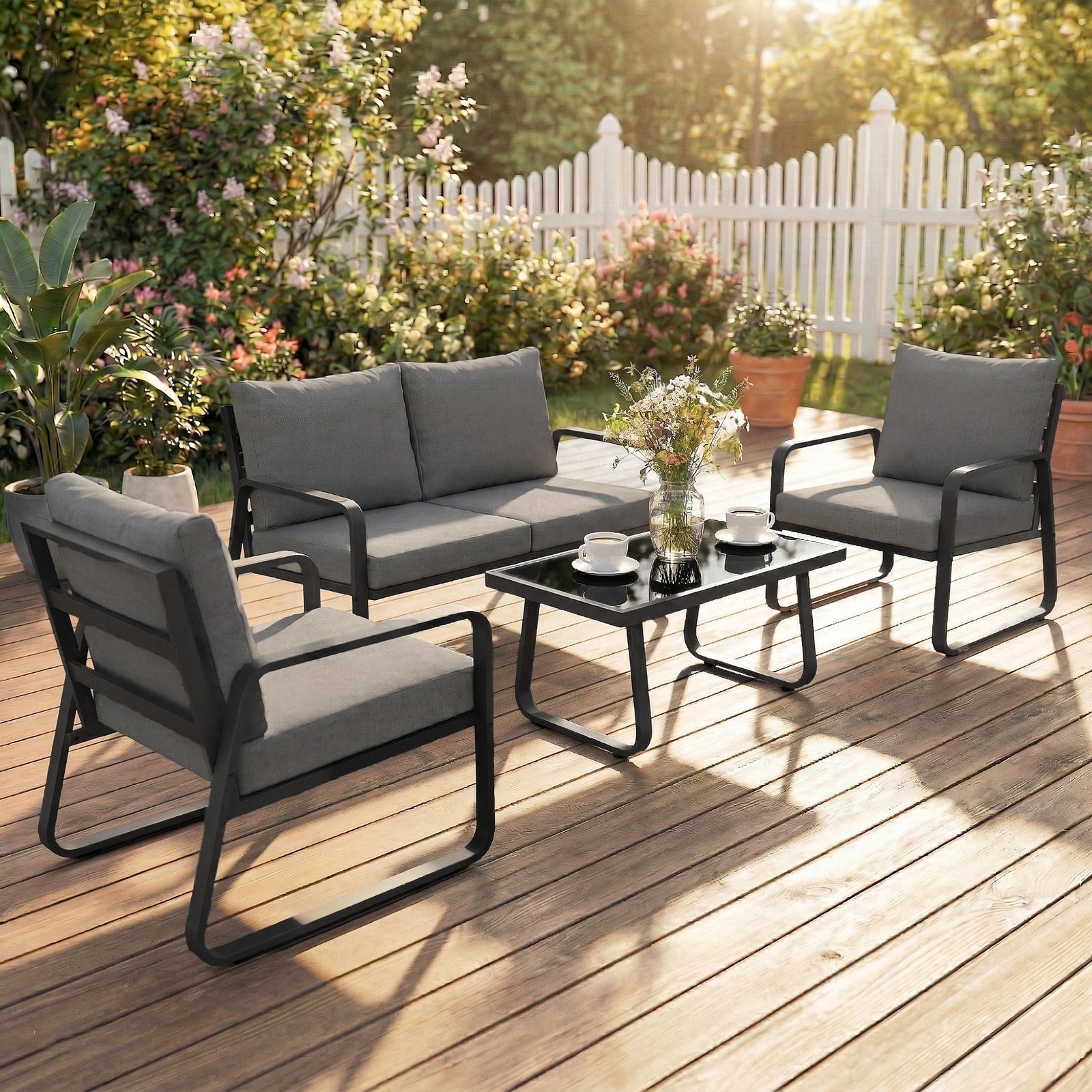 Outsunny 4 Piece Garden Furniture Set, Outdoor Sofa Set, Black