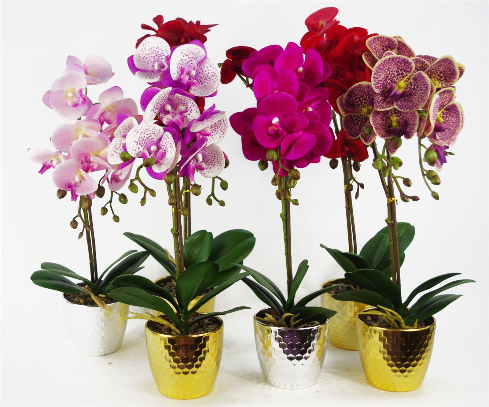 50cm Phalaenopsis Orchid Artificial Purple White Gold Pot